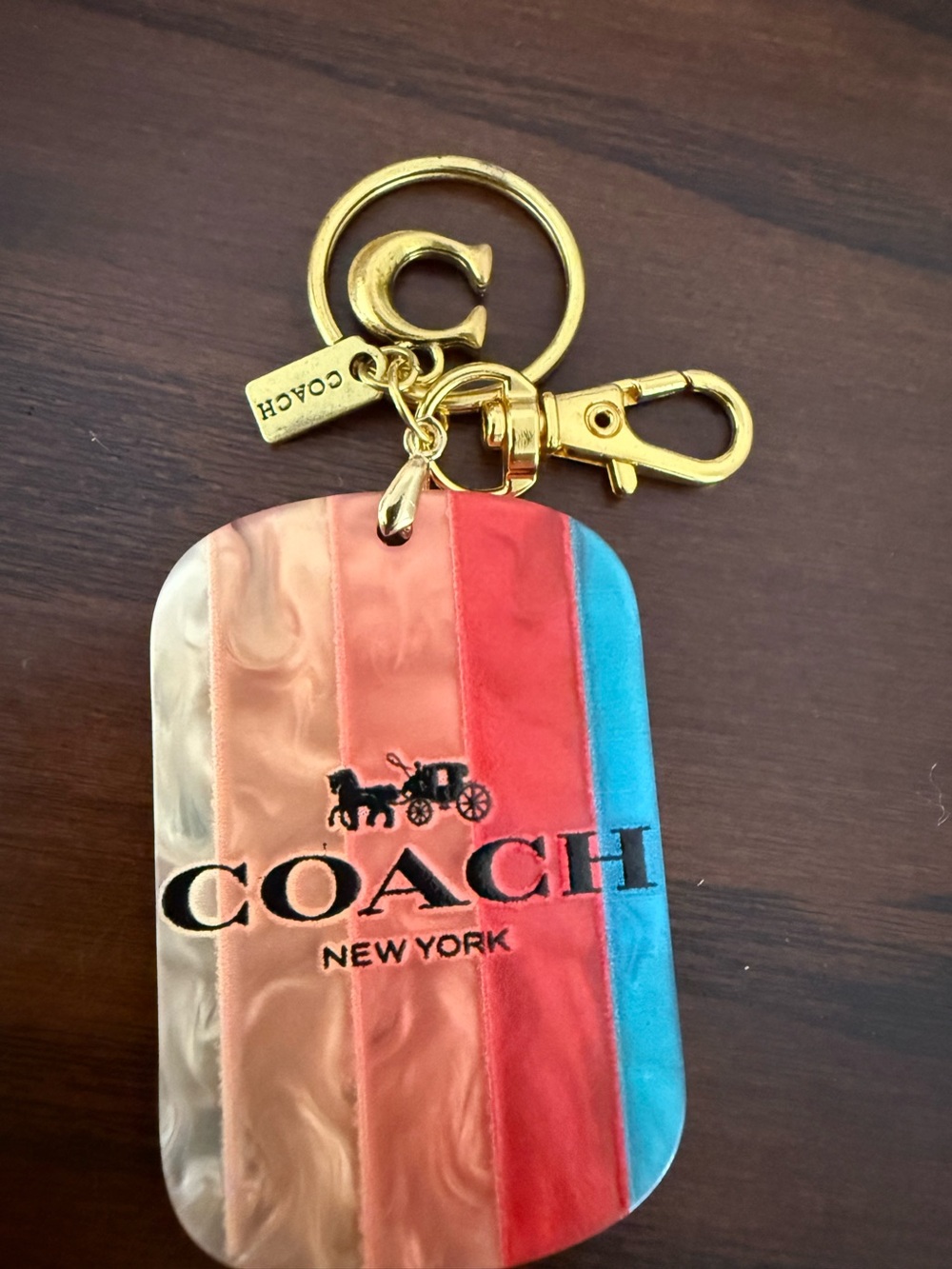 Coach Multicolor Stripe Keyring Charm with Gold Hardware